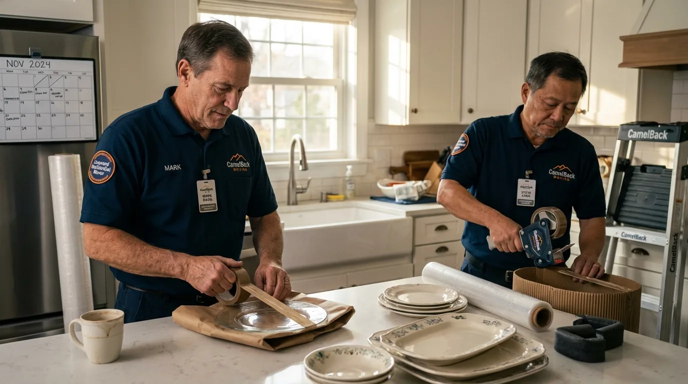 Professional crew packing kitchen dishware in Henryetta, OK